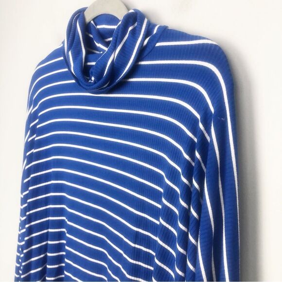 MICHAEL KORS | NEW Royal Blue/White Striped Ribbed Turtleneck Women’s Size Large - Picture 2 of 10